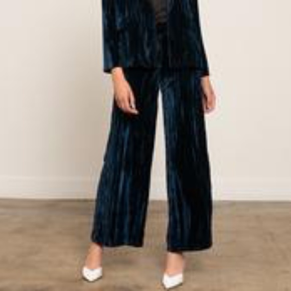 Lucy Paris Pants - Lucy Paris Petra Navy Crushed Velvet Palazzo Pant
